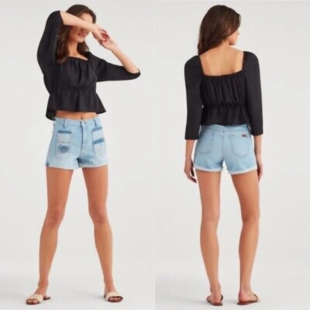 NWT 7 For All Mankind Jean Shorts Patch Pocket Size 32 💙 $128